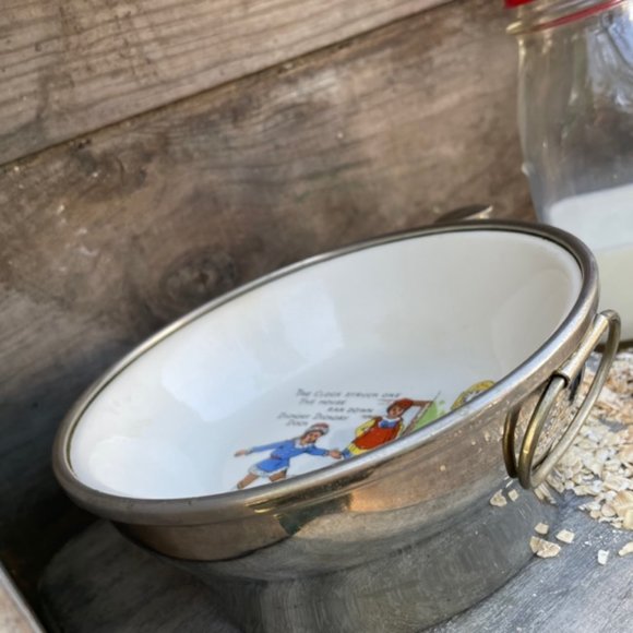 40's Warming Dish Porcelain Ceramic Baby / Childs Bowl - Picture 6 of 13